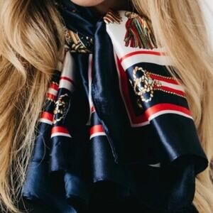 Napa Valley Boho Hair or Accessory Satin Scarf Navy